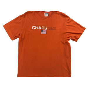 Chaps Ralph Lauren TShirt Mens Large Orange American Flag Crewneck‎ Vintage Y2K